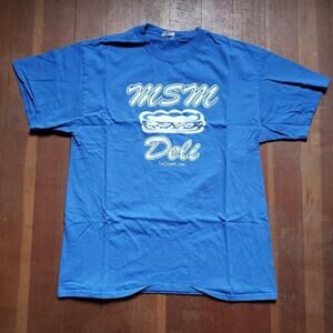 Vtg MSM DELI Tacoma Washington Local Graphic Food Mini Mart T Shirt Blue Large